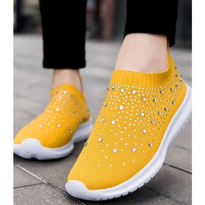 Bling Sneakers Womens Size 9.5 Yellow Knit Lightweight Breathable Sports Shoes 5